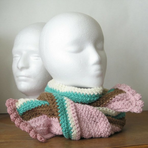 Hand Crafted Accessories - Long Striped Scarf pink/brown/cream/aqua
